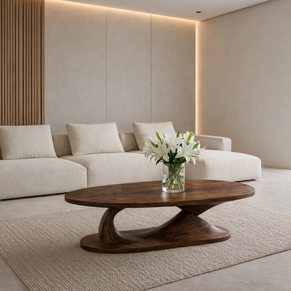 Handcrafted Sculptural Solid Wood Coffee Table, Unique Organic Minimalist Center Table