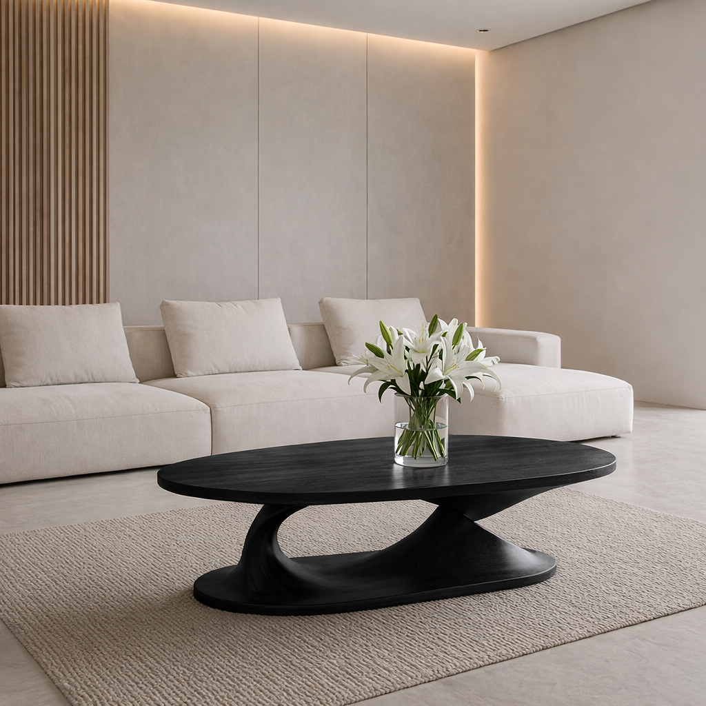 Handcrafted Sculptural Solid Wood Coffee Table, Unique Organic Minimalist Center Table
