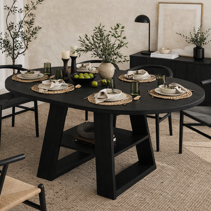 Solid Wood Dining Table – Walnut Pedestal Table with Open Shelf Base