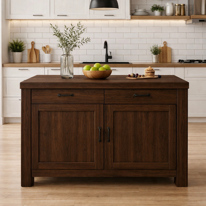Solid Wood Kitchen Island with Drawers & Cabinet – Modern Farmhouse Kitchen Table