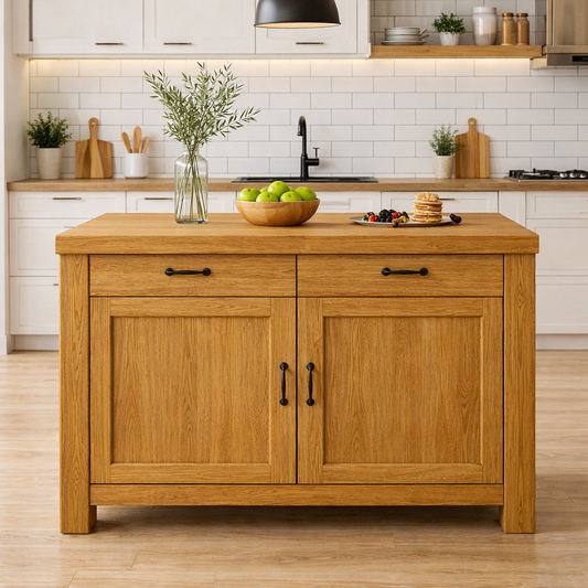 Solid Wood Kitchen Island with Drawers & Cabinet – Modern Farmhouse Kitchen Table