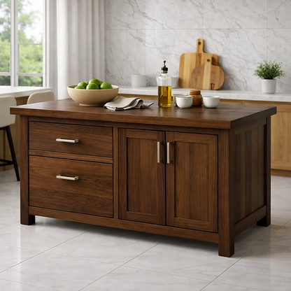 Solid Wood Kitchen Island with Drawers & Cabinet – Modern Kitchen Storage Table