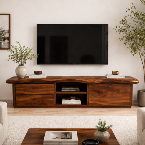 Solid Wood TV Stand with Storage Drawers – Modern Minimalist Console Cabinet