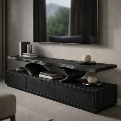 Live Edge Solid Wood TV Stand – Organic Modern Low Profile Media Console with Storage
