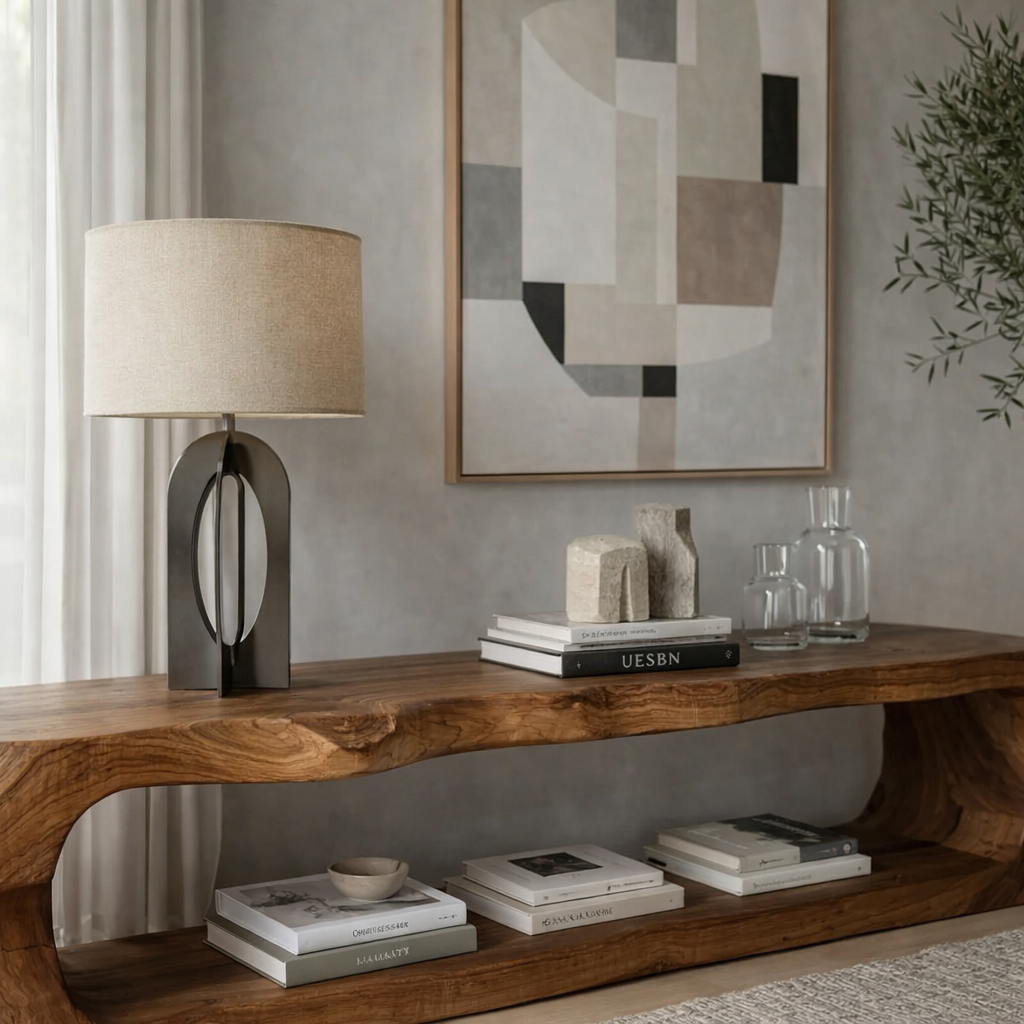 Solid Wood Sculptural TV Stand – Organic Modern Live Edge Media Console