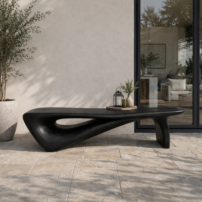 Sculptural Solid Wood Entryway Bench – Organic Modern Designer Statement Furniture