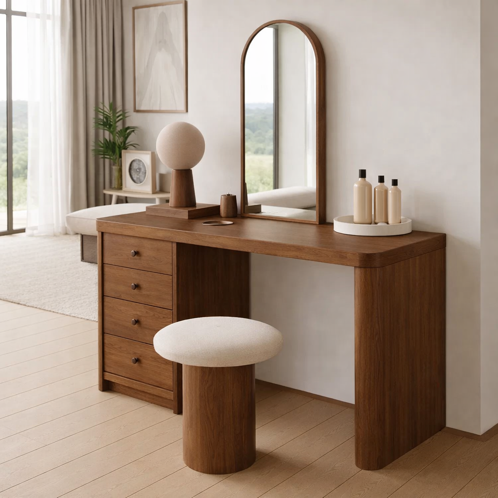Solid Wood Makeup Vanity Desk – Modern Vanity Table with Drawers