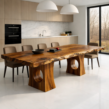 Solid Wood Live Edge Dining Table with Sculptural Cutout Base