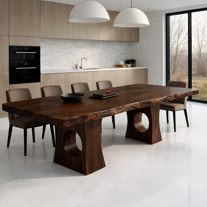 Solid Wood Live Edge Dining Table with Sculptural Cutout Base