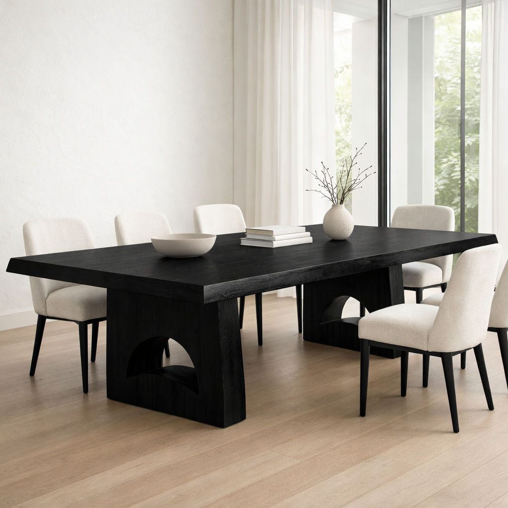 Solid Wood Dining Table with Live Edge Top and Sculptural Arch Base