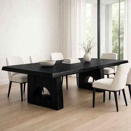 Solid Wood Dining Table with Live Edge Top and Sculptural Arch Base