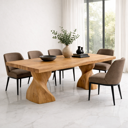 Solid Wood Dining Table with Live Edge Top and Sculptural Twist Base