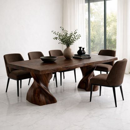 Solid Wood Dining Table with Live Edge Top and Sculptural Twist Base