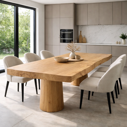 Solid Wood Live Edge Dining Table with Sculptural Pedestal Base