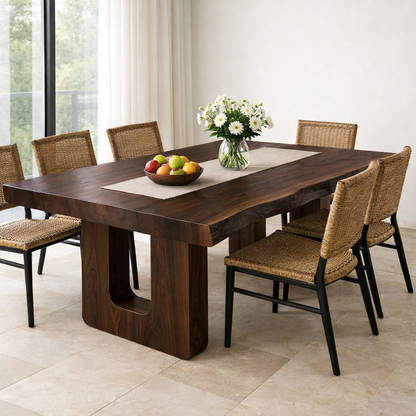 Solid Wood Live Edge Dining Table with Modern U-Shaped Base