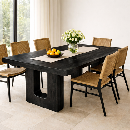 Solid Wood Live Edge Dining Table with Modern U-Shaped Base