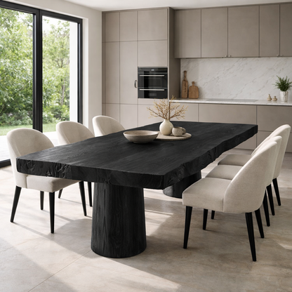 Solid Wood Live Edge Dining Table with Sculptural Pedestal Base