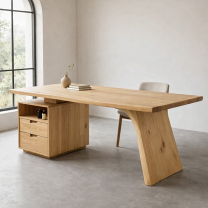 Solid Wood Desk with Live Edge Top and Integrated Drawer Storage