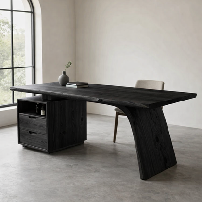 Solid Wood Desk with Live Edge Top and Integrated Drawer Storage