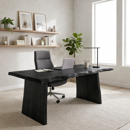 Solid Wood Live Edge Desk – Modern Minimalist Office Table with Sculptural Base
