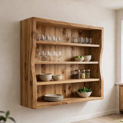 Solid Wood Kitchen Cabinet Shelf – Curved Wall Mounted Storage Cabinet