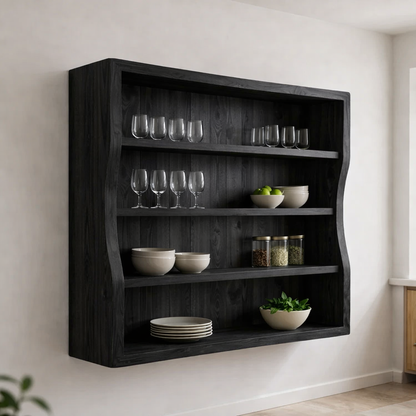 Solid Wood Kitchen Cabinet Shelf – Curved Wall Mounted Storage Cabinet