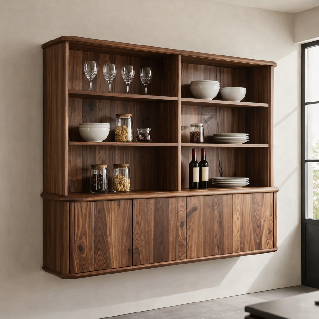 Solid Wood Kitchen Cabinet with Shelves – Wall Mounted Storage Display Unit