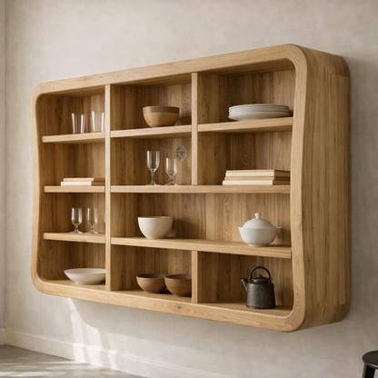 Solid Wood Kitchen Cabinet Shelf – Curved Floating Wall Storage Unit