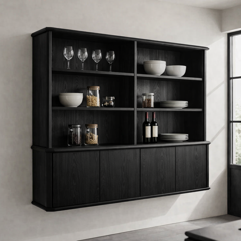 Solid Wood Kitchen Cabinet with Shelves – Wall Mounted Storage Display Unit