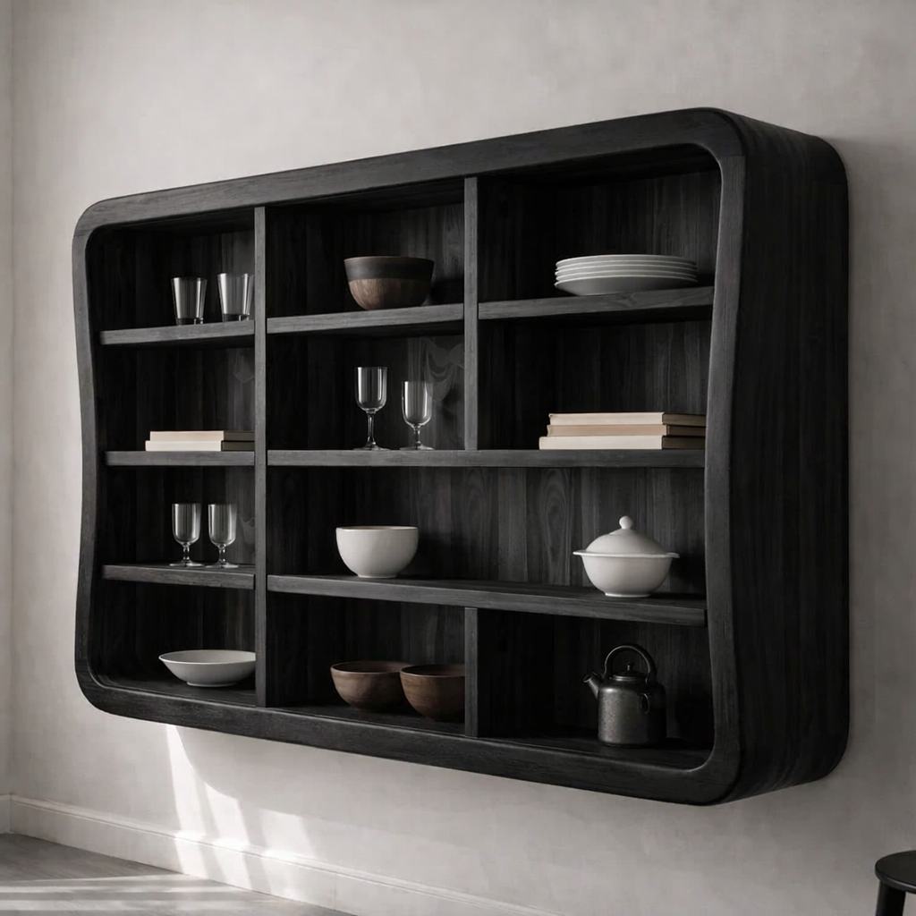 Solid Wood Kitchen Cabinet Shelf – Curved Floating Wall Storage Unit