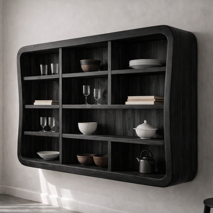 Solid Wood Kitchen Cabinet Shelf – Curved Floating Wall Storage Unit