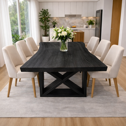 Solid Walnut Dining Table with Sculptural X Base – Modern Farmhouse Wood Table