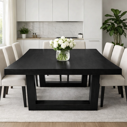 Solid Wood Dining Table with Thick Slab Top & Modern Farmhouse Base