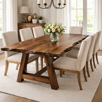 Solid Wood Live Edge Dining Table with A-Frame Legs – Rustic Modern Farmhouse Table