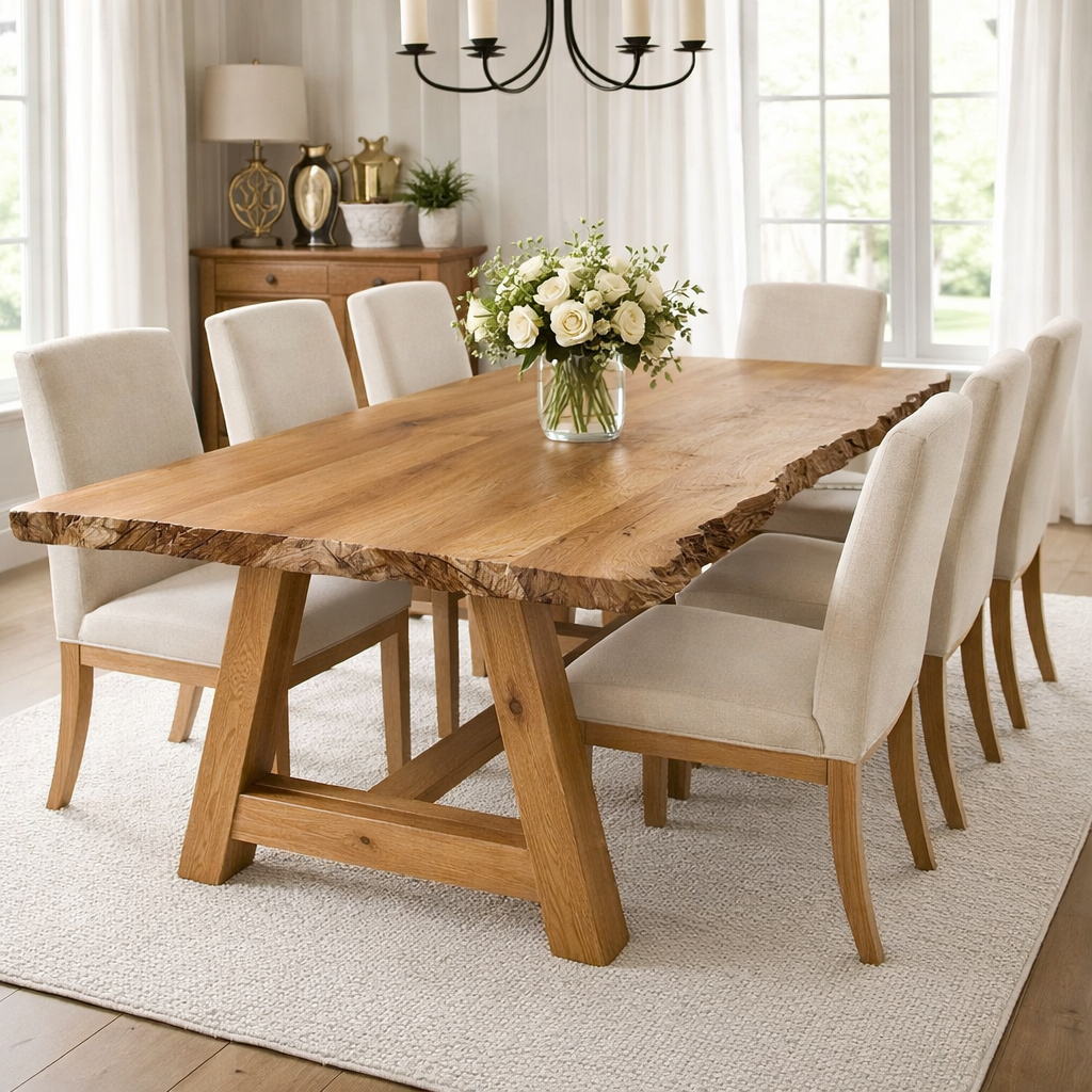 Solid Wood Live Edge Dining Table with A-Frame Legs – Rustic Modern Farmhouse Table