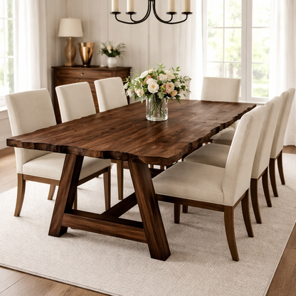 Solid Wood Live Edge Dining Table with A-Frame Legs – Rustic Modern Farmhouse Table