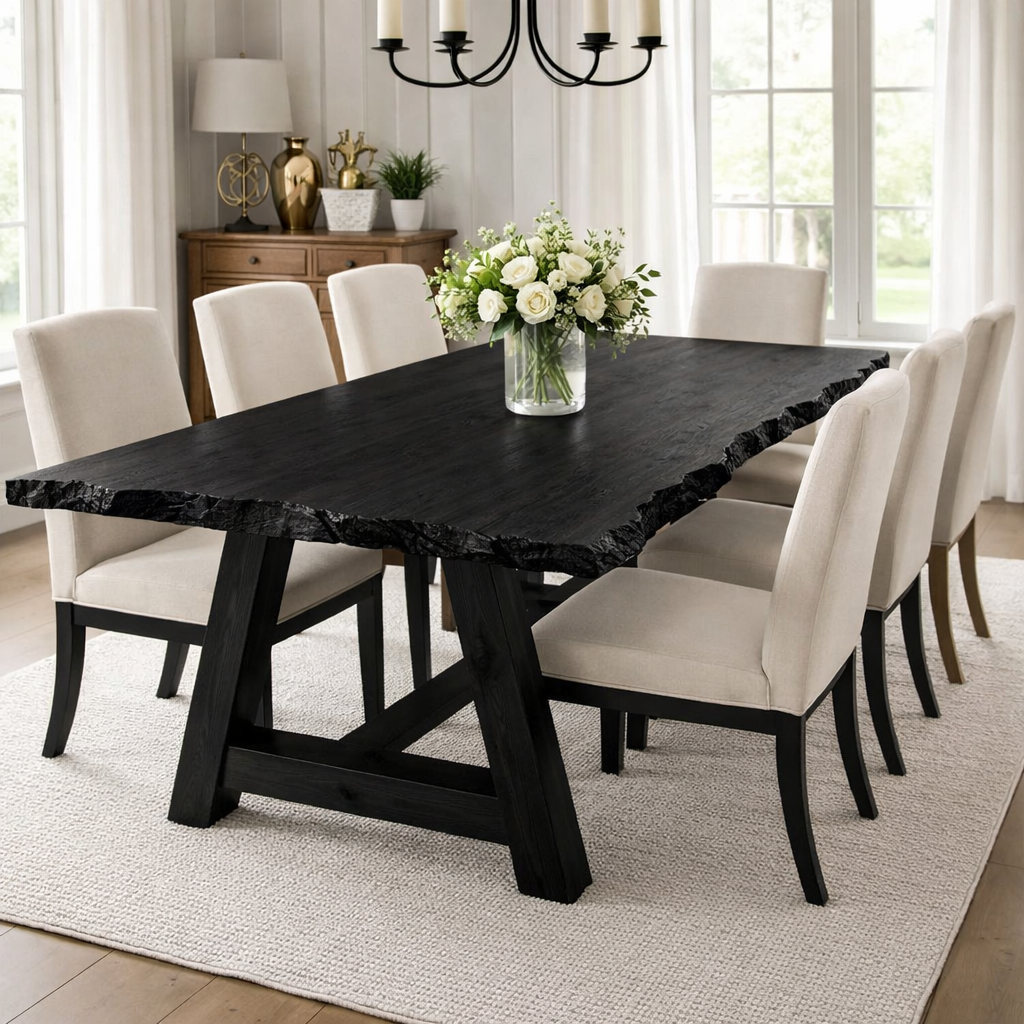 Solid Wood Live Edge Dining Table with A-Frame Legs – Rustic Modern Farmhouse Table