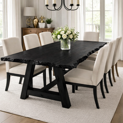 Solid Wood Live Edge Dining Table with A-Frame Legs – Rustic Modern Farmhouse Table