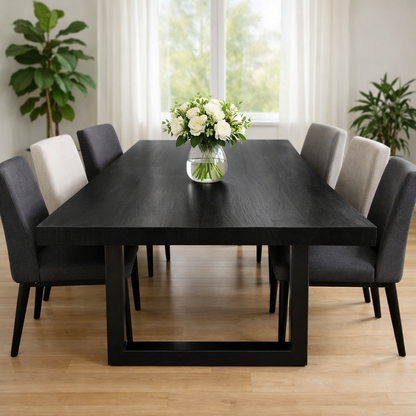 Solid Walnut Dining Table with Metal U-Leg Base – Modern Industrial Wood Table