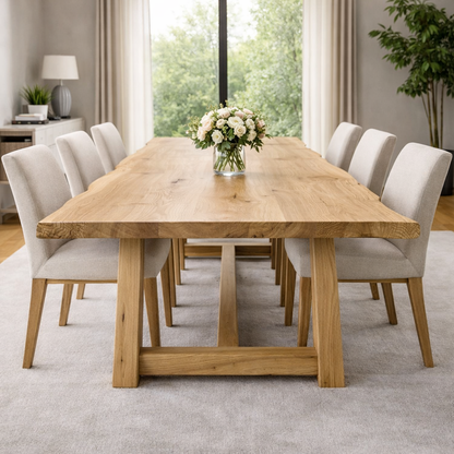 Solid Wood Dining Table with Trestle Base – Modern Farmhouse Walnut Table