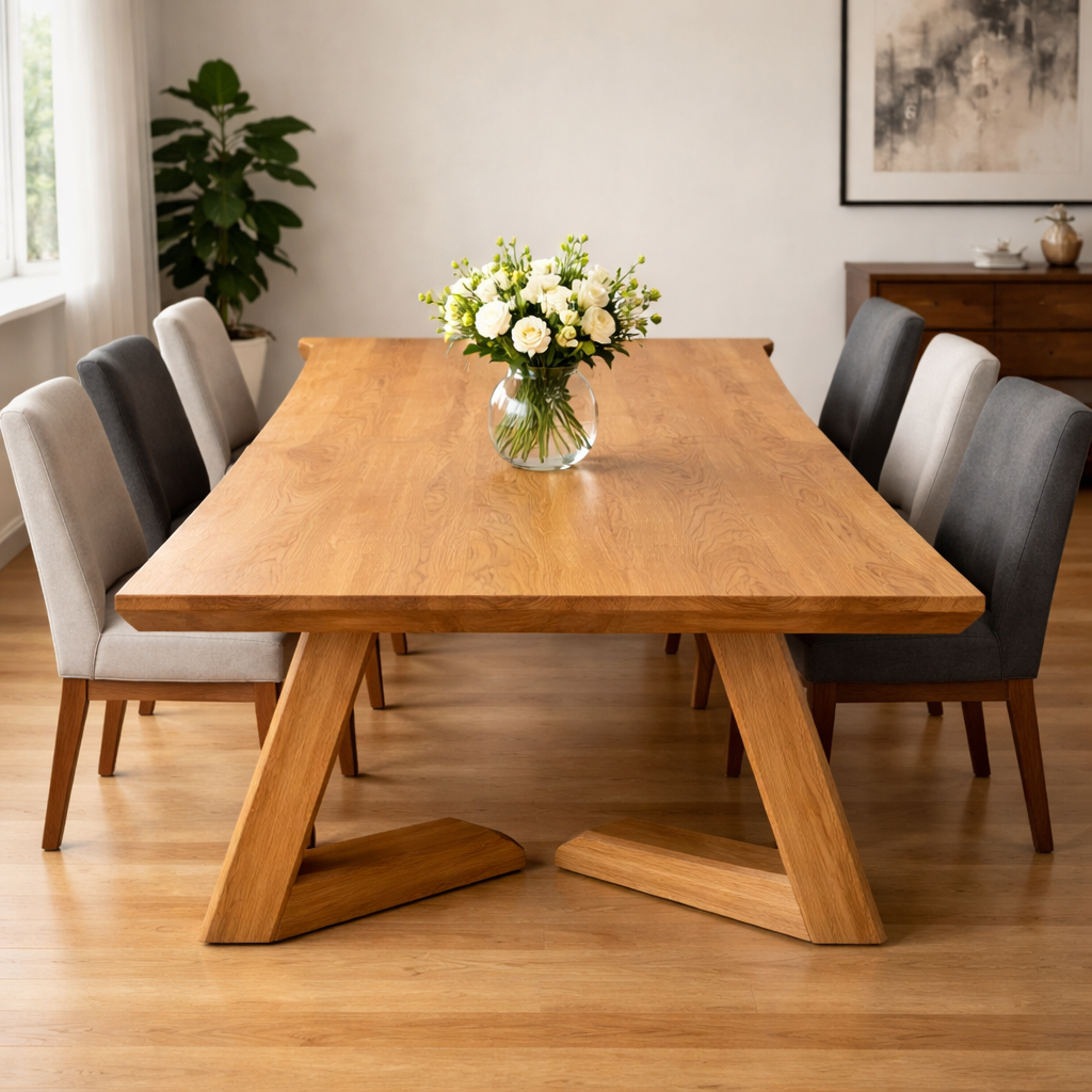 Solid Walnut Live Edge Dining Table with Sculptural Angled Base