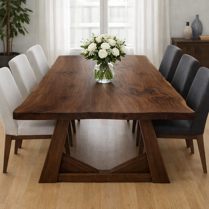 Solid Oak Dining Table with Trestle Base – Natural Wood Farmhouse Table
