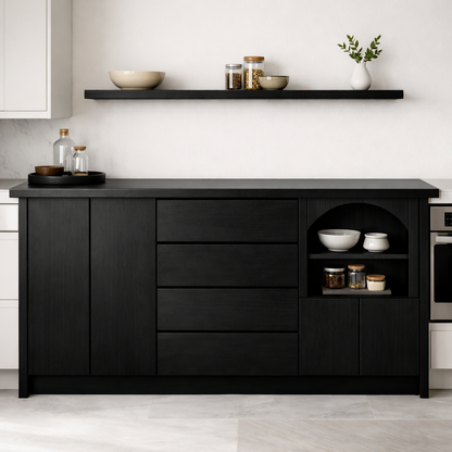 Solid Walnut Kitchen Island with Drawers, Doors & Arched Open Shelf