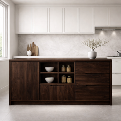 Solid Oak Kitchen Island with Drawer Storage & Open Shelving