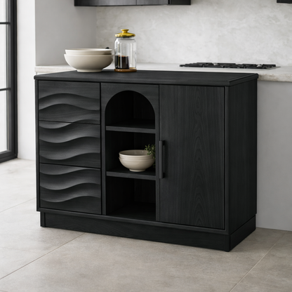 Solid Walnut Kitchen Island with Wave Drawers & Size Options