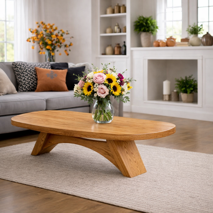Solid Wood Coffee Table with Sculptural Base and Organic Live Edge Design