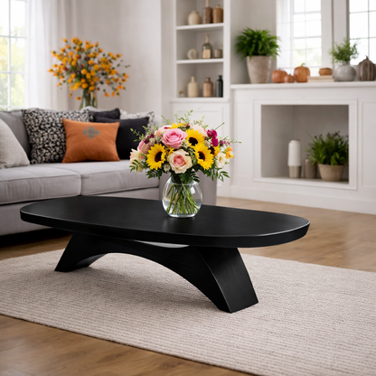 Solid Wood Coffee Table with Sculptural Base and Organic Live Edge Design