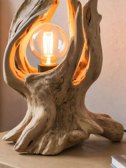 Rustic Driftwood Table Lamp With Exposed Bulb For Bedroom Or Living Room Kitchnce