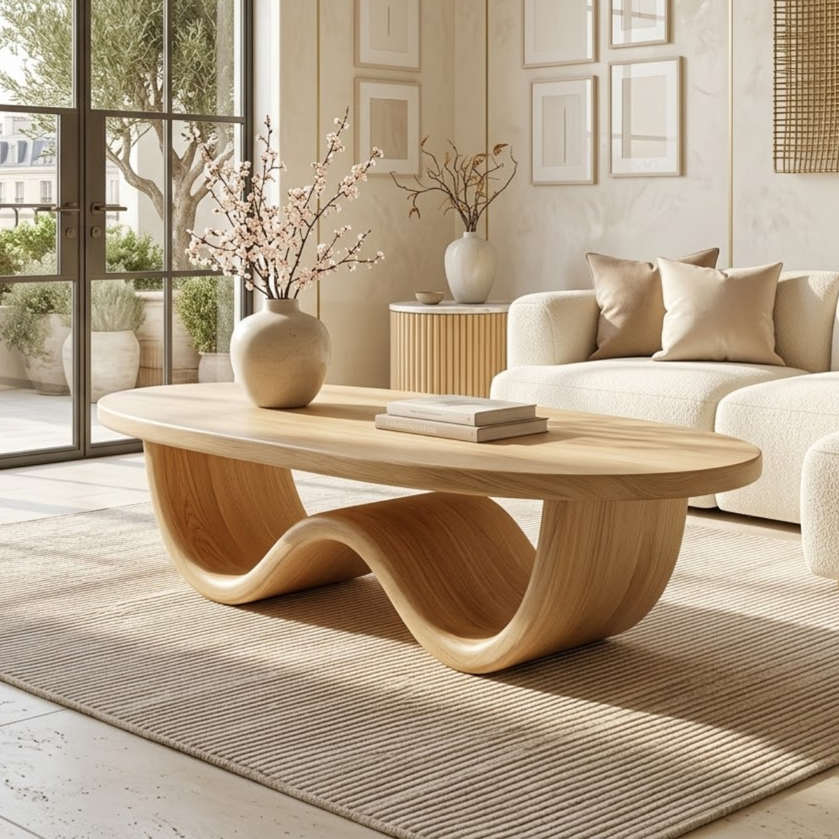 Sculptural Wooden Coffee Table with Elegant Curved Design