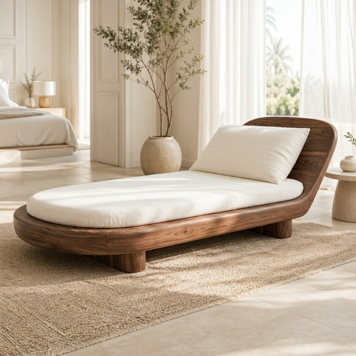 Modern Curved Chaise Lounge Daybed with Cushion for Bedroom Reading Nook